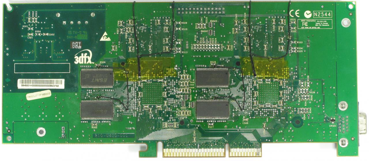 [21/12/2017] Voodoo 5 @ 128 MiB: Rückseite. Hier sieht man die Drähte (Wires) noch etwas besser.