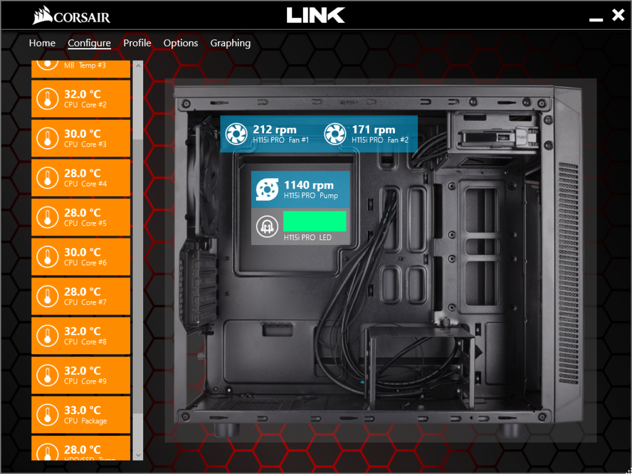 [04/01/2018] Corsair Link: Für die Software besteht eine H115i Pro RGB aus zwei getrennt verwalteten Lüfterkanälen, einer Pumpe und einem Leuchtelement.