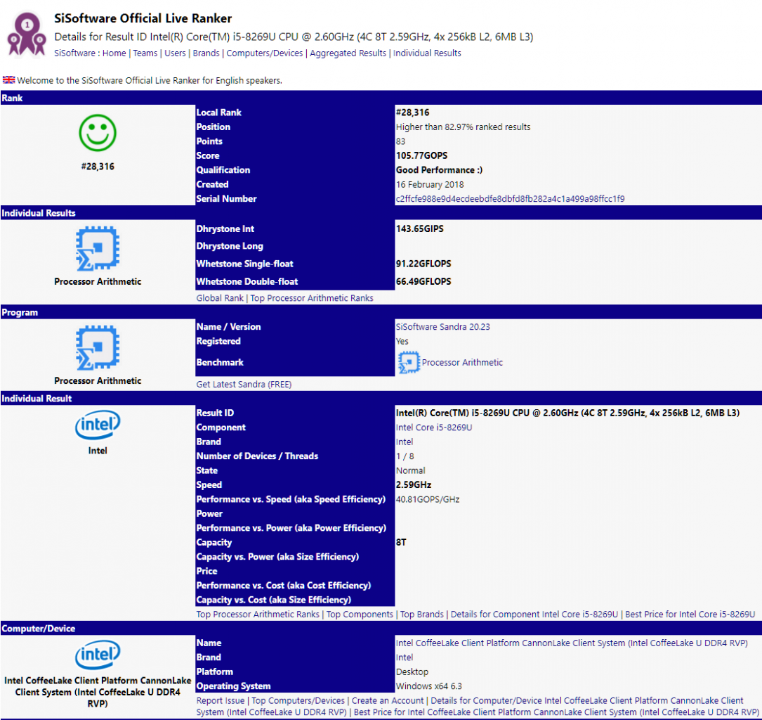 [18/02/2018] Core i5-8269U gesichtet: Cannonlake-Vierkerner mit 2,6 GHz und 6 MB L3-Cache (1)