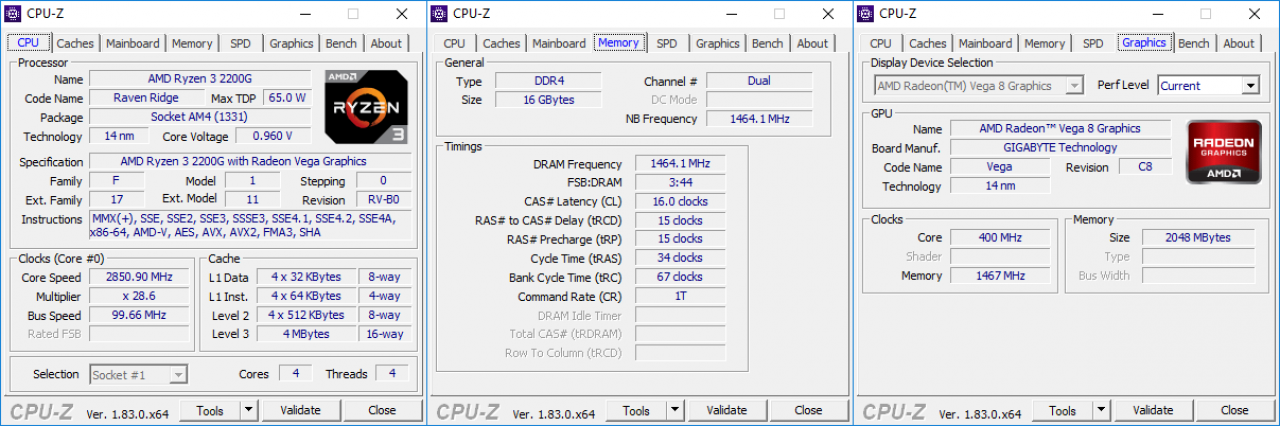 [12/02/2018] Ryzen 3 2200G CPU-z: Inklusive Speicher und Grafik