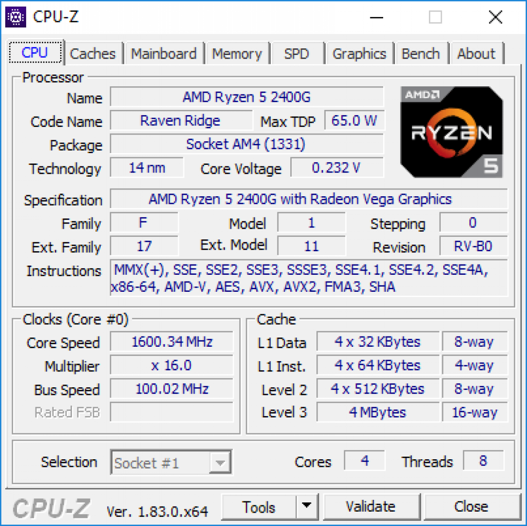 [12/02/2018] Ryzen 5 2400G CPU-z