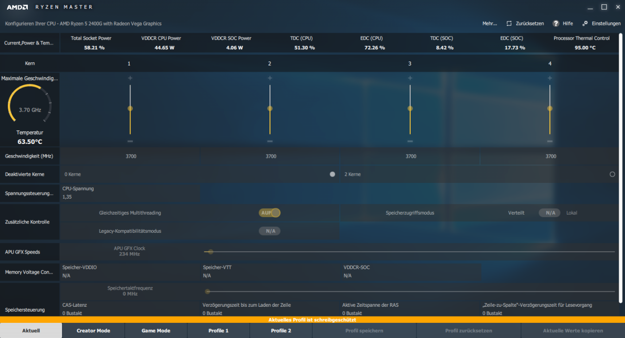 [12/02/2018] R5-2400G im Ryzen Master Tool: Prime95 vs. Scythe Orochi