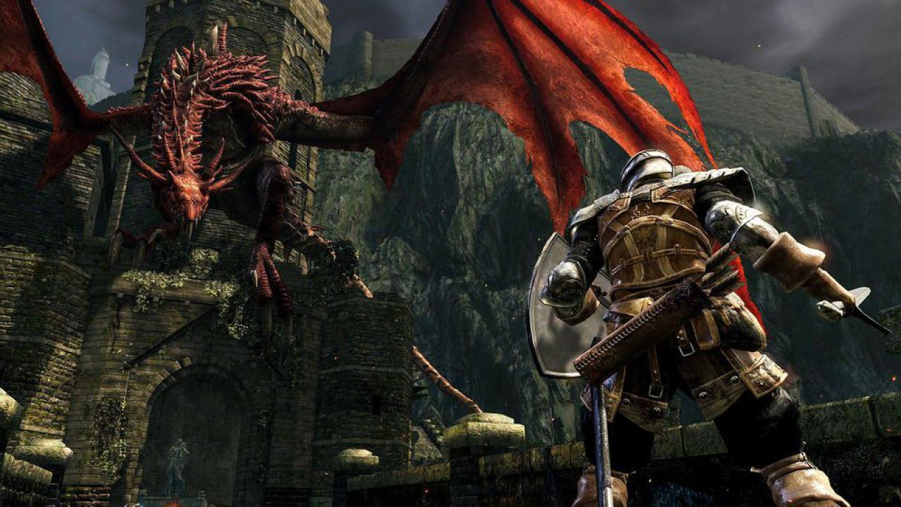 Der Erwählte Untote stellt sich dem roten Drachen.