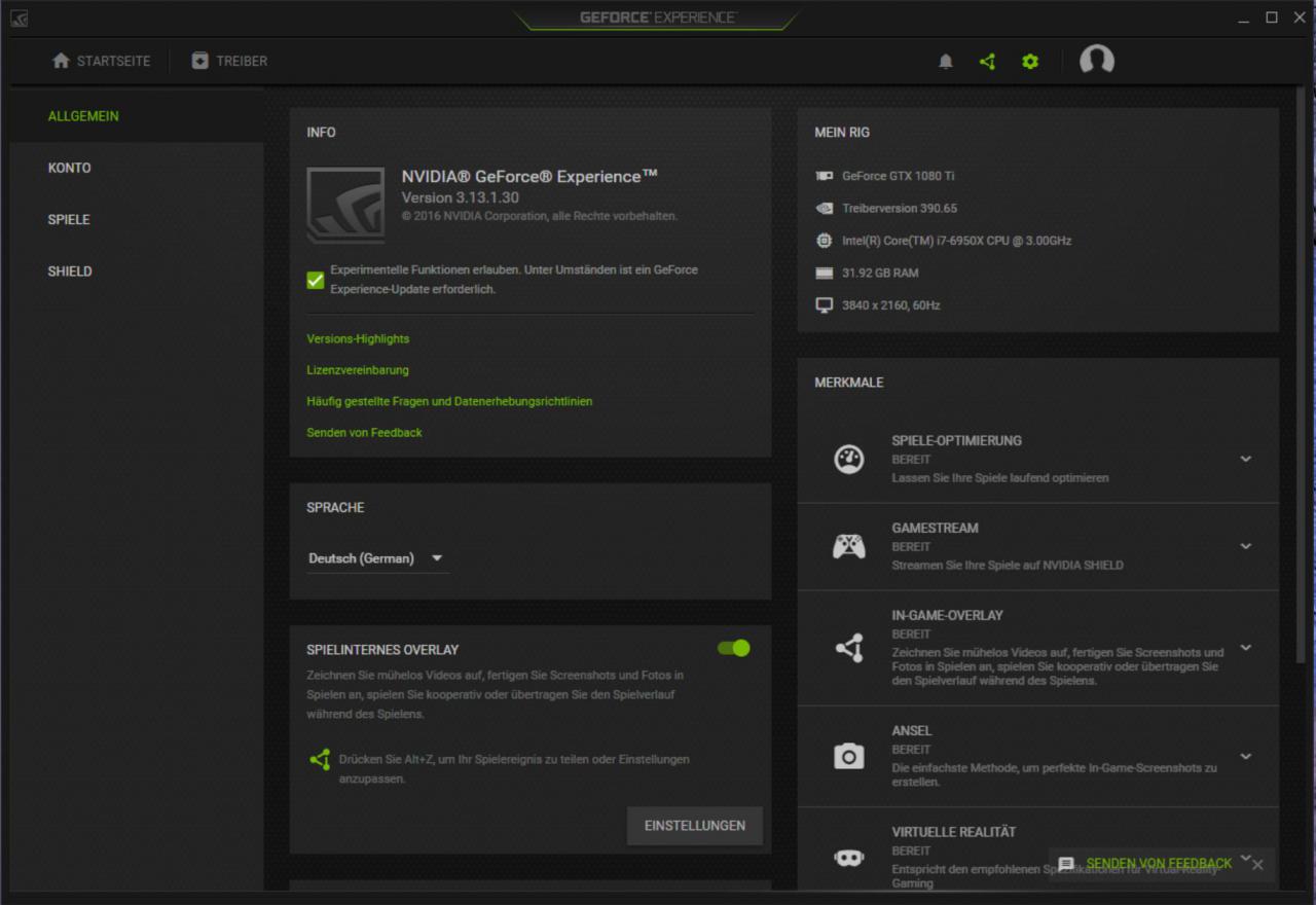 [06/04/2018] Geforce Experience - Experimentelle Funktionen
