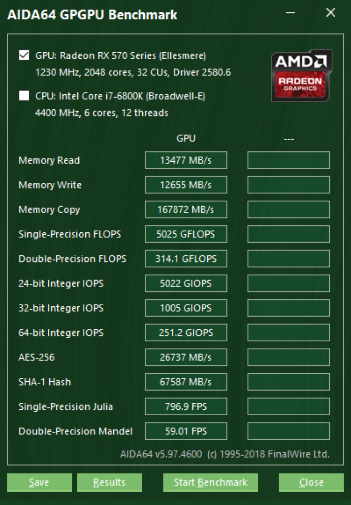 [10/05/2018] AIDA64 Radeon RX 570 GPGPU