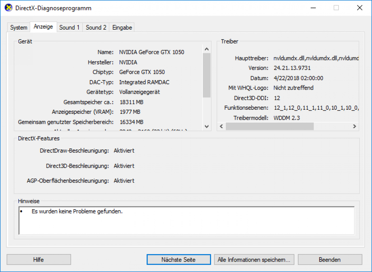 [11/05/2018] DXDiag Geforce GTX 1050