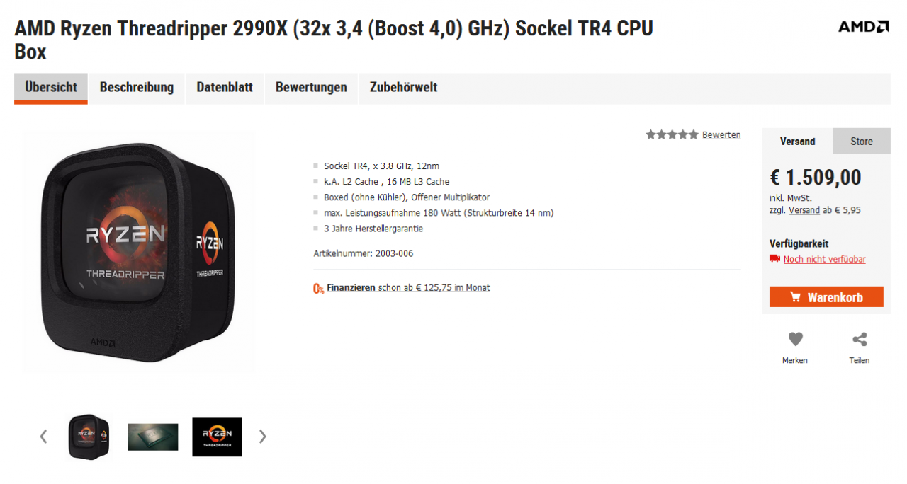 [27/06/2018] Ryzen Threadripper 2990X: Erste Listung für deutlich unter 2.000