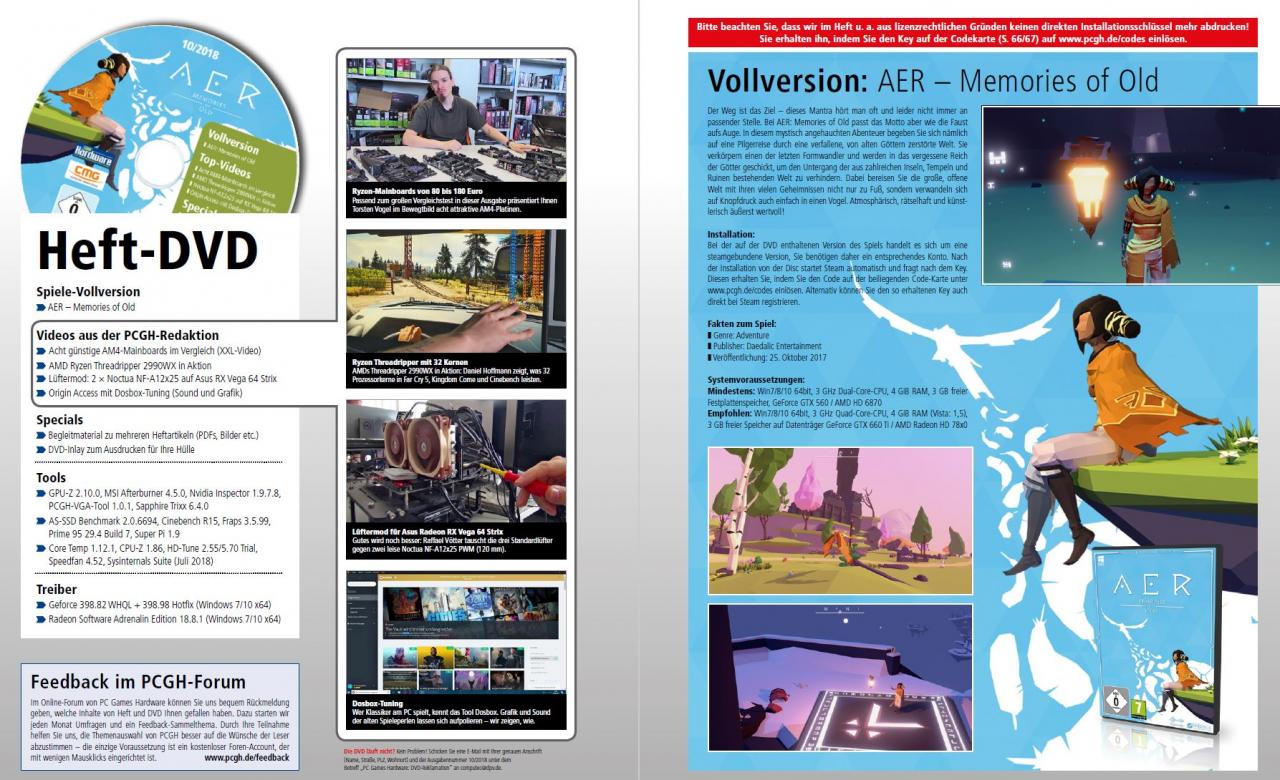 [30/08/2018] PCGH 10/2018 (#216): DVD-Inhalt