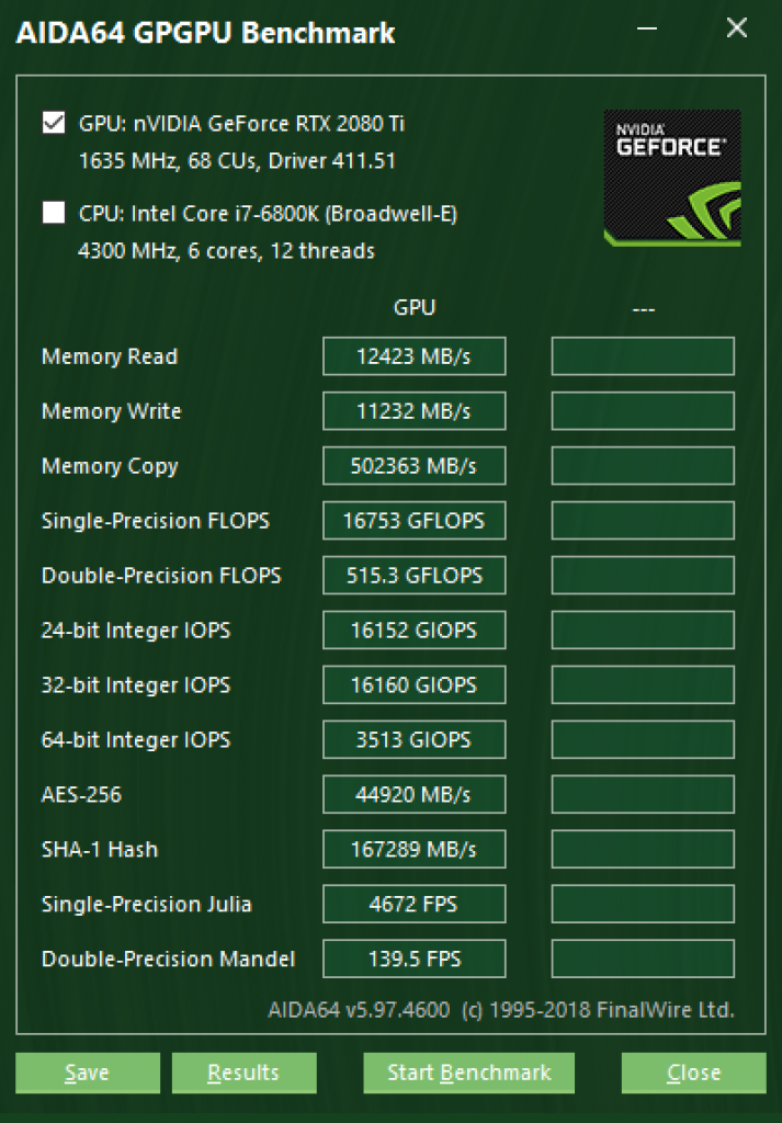 AIDA64 GPGPU Geforce RTX 2080 Ti
