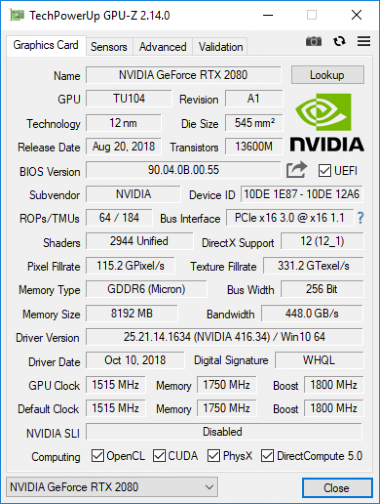 Asus RTX 2080 Turbo mit Nvidia Founders Edition BIOS