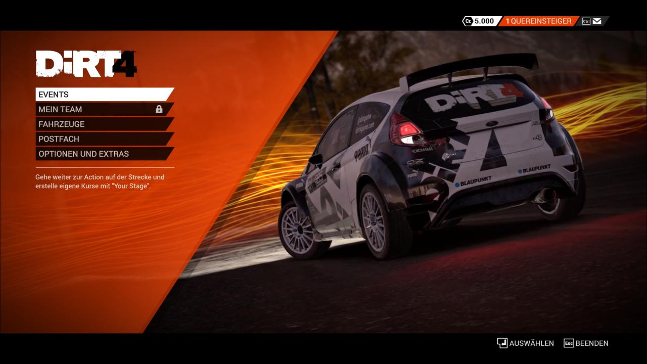 [01/10/2018] DiRT 4 (2017) lässt sich problemlos starten und im Hauptmenü verwenden. Sobald jedoch ein Event gestartet wird - es also ins wirkliche Spiel geht -, bleibt das Spiel im Ladebildschirm hängen. Es hilft dann nur ein Neustart des Rechners.