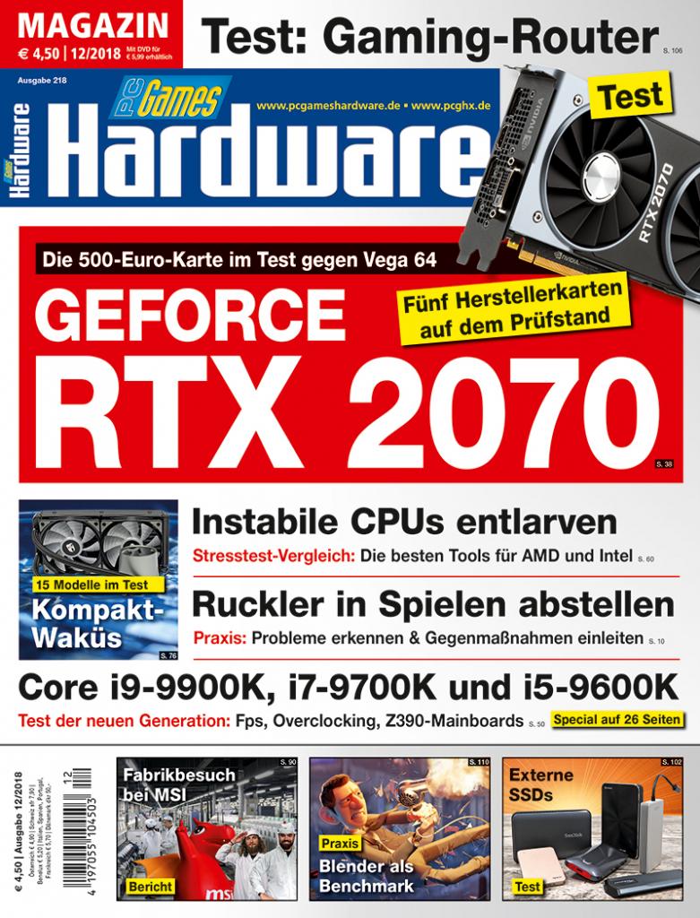 [02/11/2018] PCGH 12/2018 (#218): RTX 2070 - 5 Herstellerkarten im Test, instalbile CPUs entlarven, Schluss mit Rucklern, Im Test: Core i9-9900K, i7-9700K, i5-9600K & Z390 Boards sowie 15 Kompaktwasserkühlungen u.v.m. DVD-Vollversion: The Last Tinker (2)