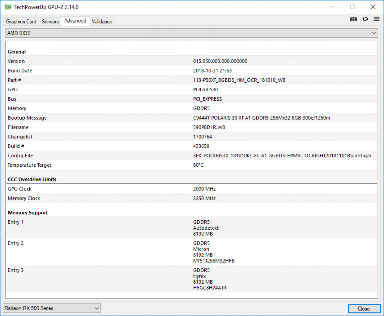 [16/11/2018] XFX RX 590 Fatboy: GPU-Z AMD-BIOS-Info