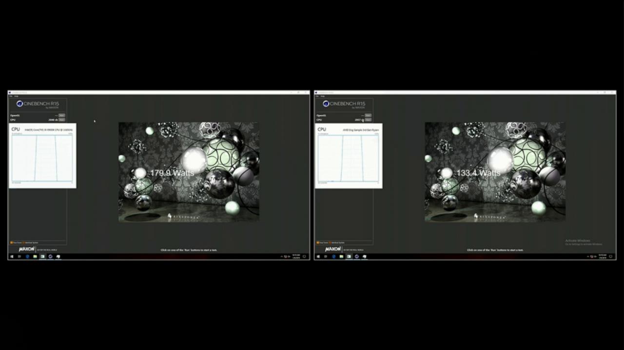 [09/01/2019] Leistungsvergleich eines Zen-2-Achtkerners in Form eines Engineering Samples gegen Intels Core i9-9900K im Cinebench R15.