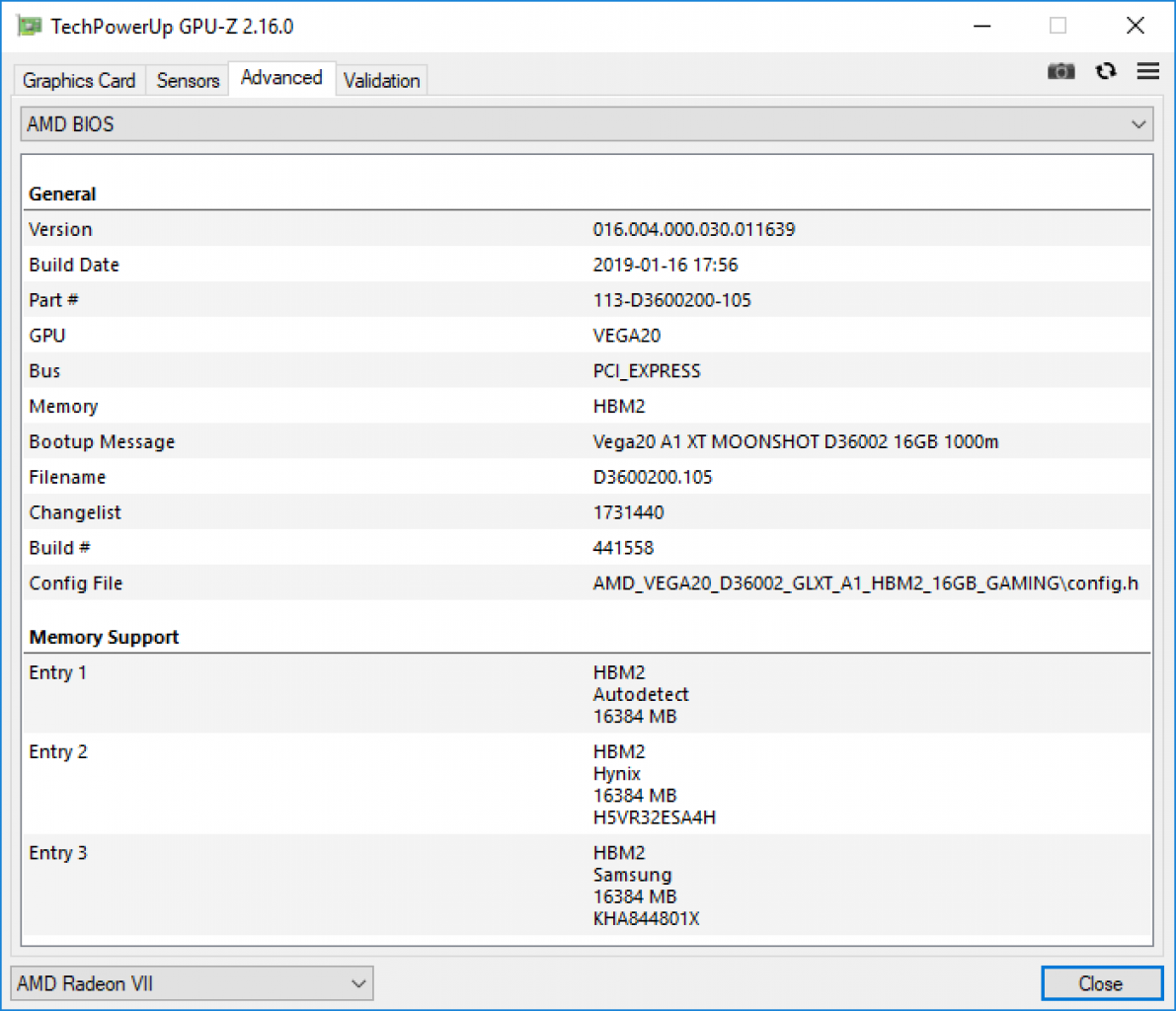 [01/02/2019] Radeon VII: GPU-Z BIOS-Info
