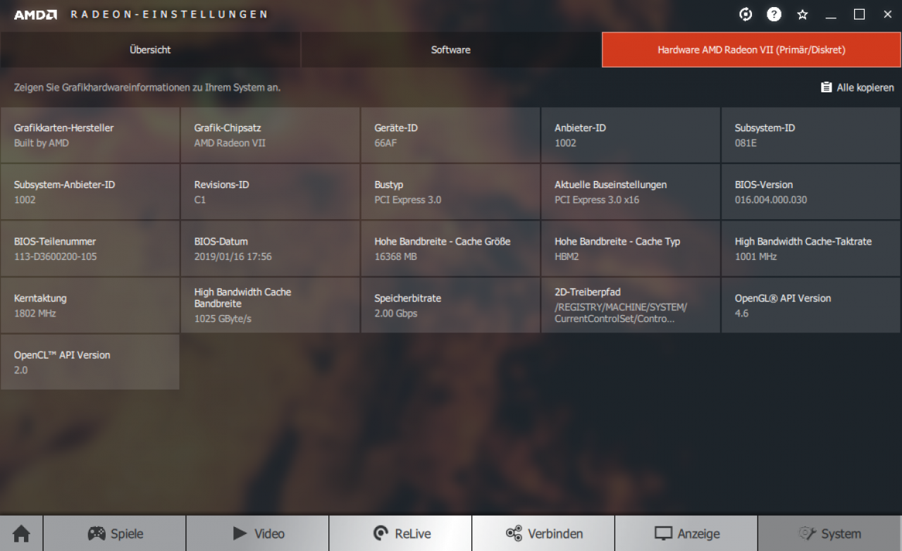 [01/02/2019] Radeon VII Radeon Software System Hardware