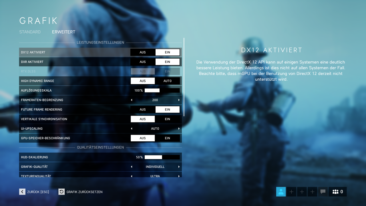 [29/03/2019] Battlefield 5 mit Geforce GTX 10/16: DXR ist wählbar, DLSS nicht.