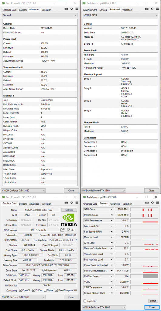 [17/04/2019] Geforce GTX 1650 OC: GPU-Z Overview