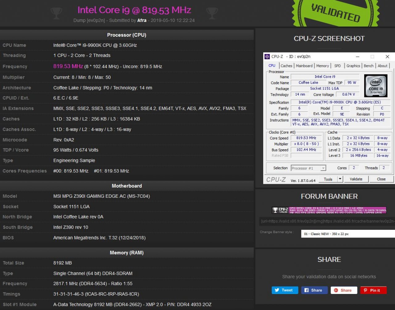 [16/05/2019] CPU-Z-Validation: 2.863 MHz (DDR4-5726)
