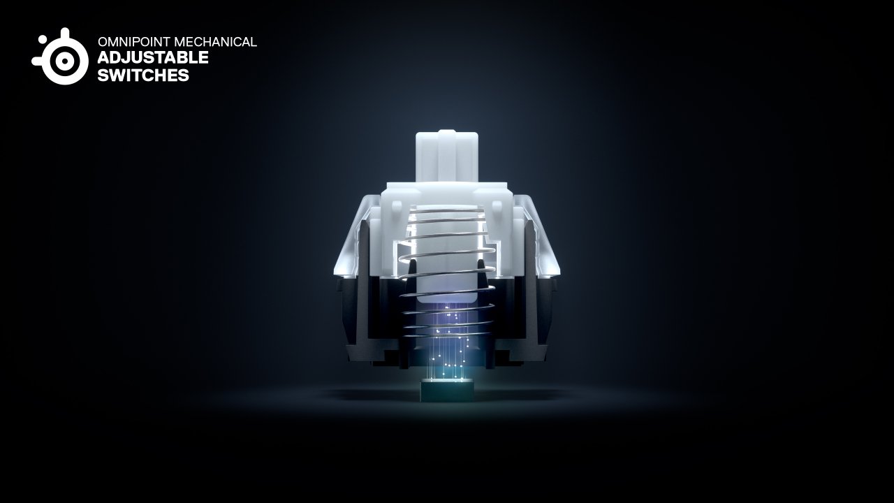 [29/05/2019] Die Omnipoint-Switches, die in der Steelseries Apex Pro zum Einsatz kommen, erlauben es mittels magnetischer Sensoren, den Anschlagpunkt zu versetzen. (1)