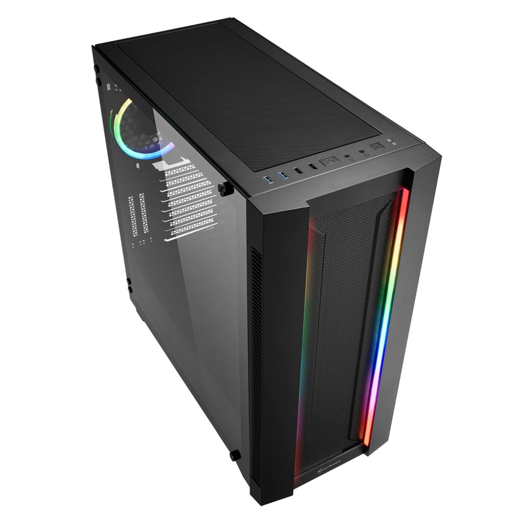[30/06/2019] Das Elite Shark CA200 von Sharkoon bietet für 119 Euro eine Glaswand, dezente RGB-Beleuchtung und reichlich Platz für Grafikkarte, Netzteil und Kühlung. (3)