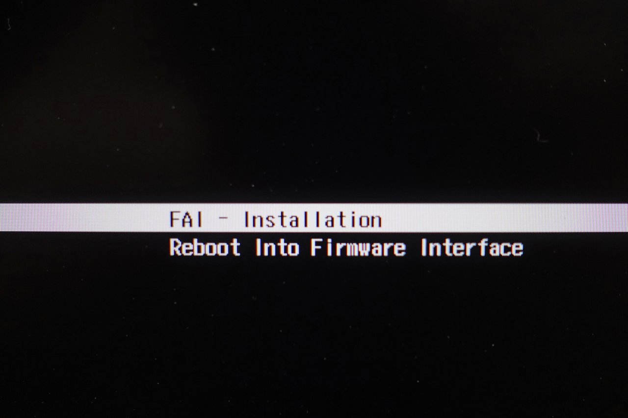 [03/07/2019] Wird der USB-Stick erkannt, folgt nach dem Hochfahren der FAI-Startbildschirm. Ein „Enter“ ist hier nicht nötig.
