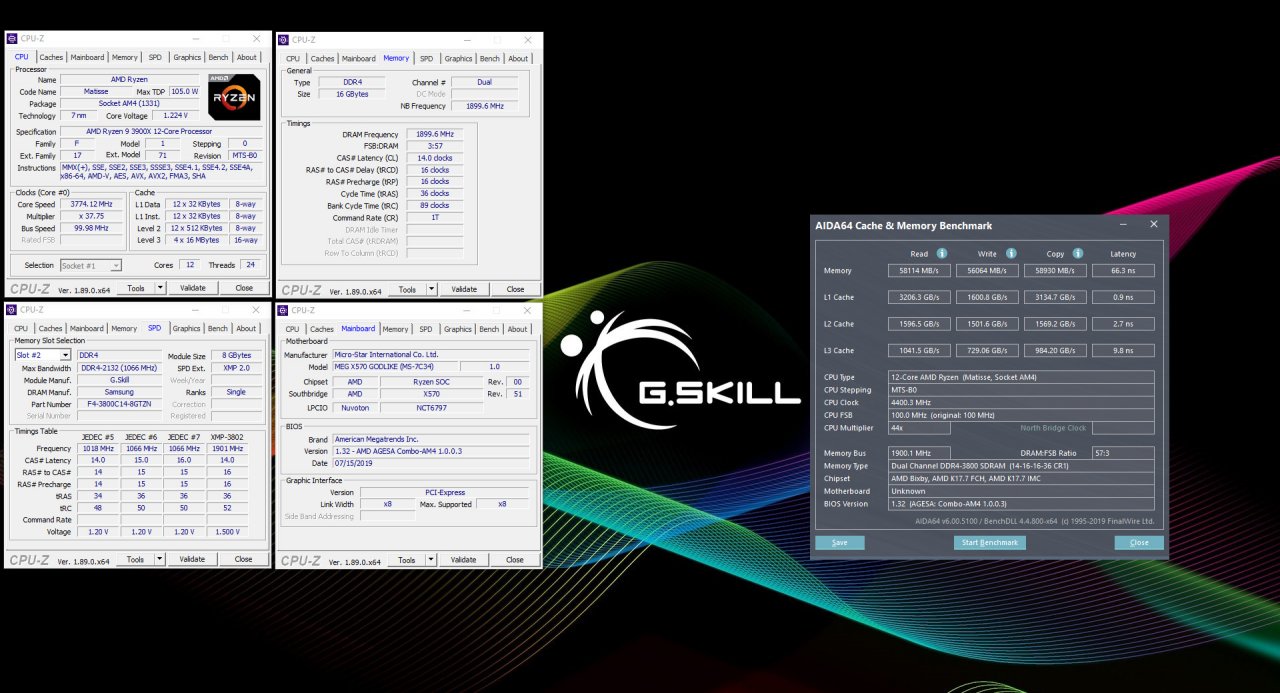 [31/07/2019] G.Skill Trident Z Neo F4-3800C14D-16GTZN: Aida64-RAM-Benchmark mit einem Ryzen 9 3900X