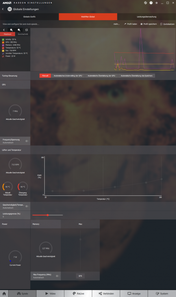 Radeon RX 5700 XT Wattman Settings default