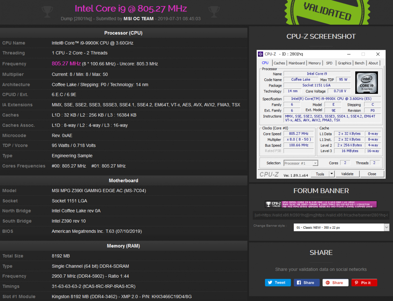 [07/08/2019] CPU-Z-Validierung: 2.950,7 MHz (DDR4-5901)