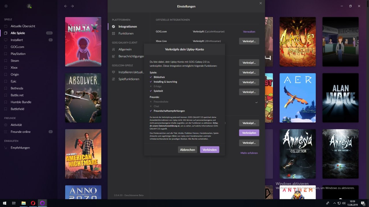 [13/08/2019] Gog Galaxy 2.0:&nbsp;Verknüpfen in Gog Galaxy 2.0