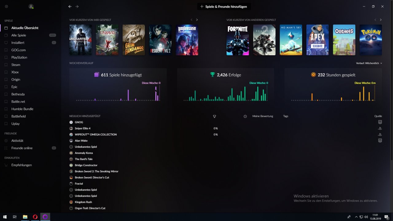 [13/08/2019] Gog Galaxy 2.0: Übersicht Gog Galaxy 2.0 mit Erfolgen, Spielzeit etc.