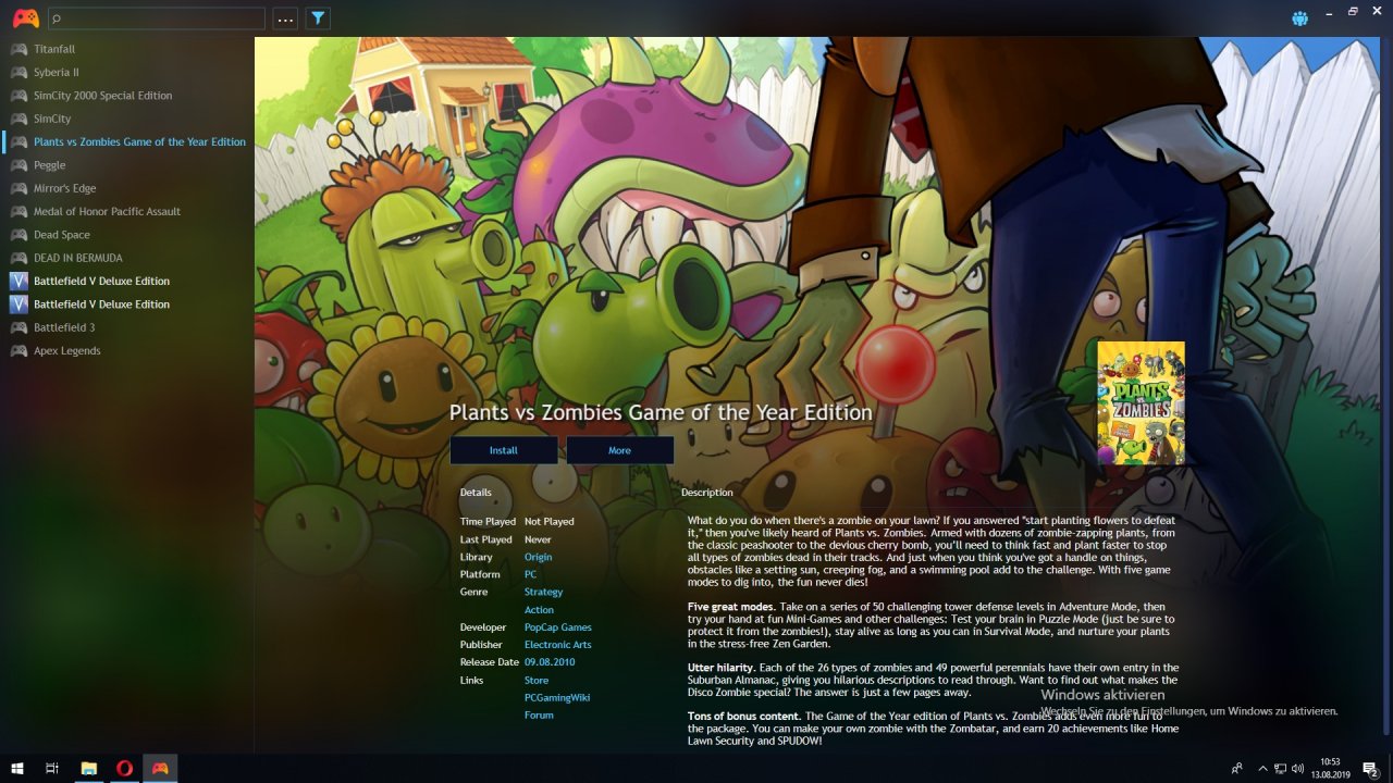 [13/08/2019] Gog Galaxy 2.0: Detailinfo andere Ansicht Playnite