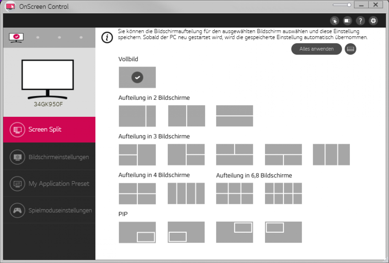 [10/09/2019] OnScreen Control: Screen-Split Einstellungen