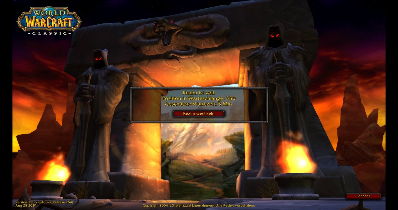 [04/09/2019] WoW Classic: Blizzard hat die WoW-Erfahrung anno 2005 im Original-Loginbildschirm wirklich gut eingefangen - sogar die lästigen Warteschlangen sind zurück.