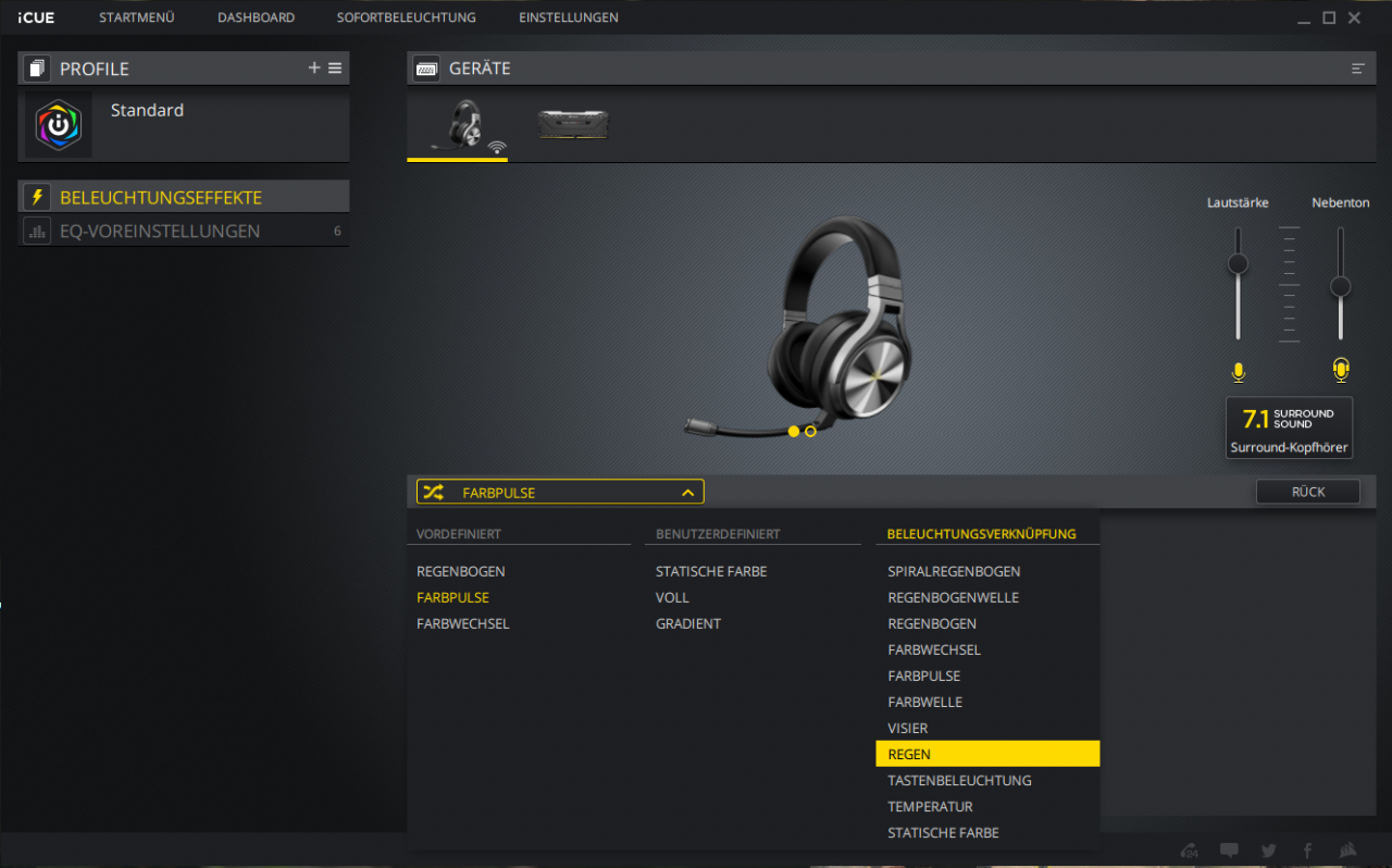 Corsair Virtuoso RGB Wireless SE - iCUE-Software - RGB-Effekte