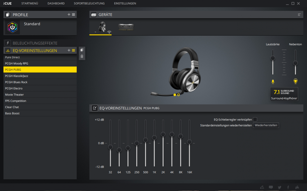 Corsair Virtuoso RGB Wireless SE - iCUE-Software - Equalizer