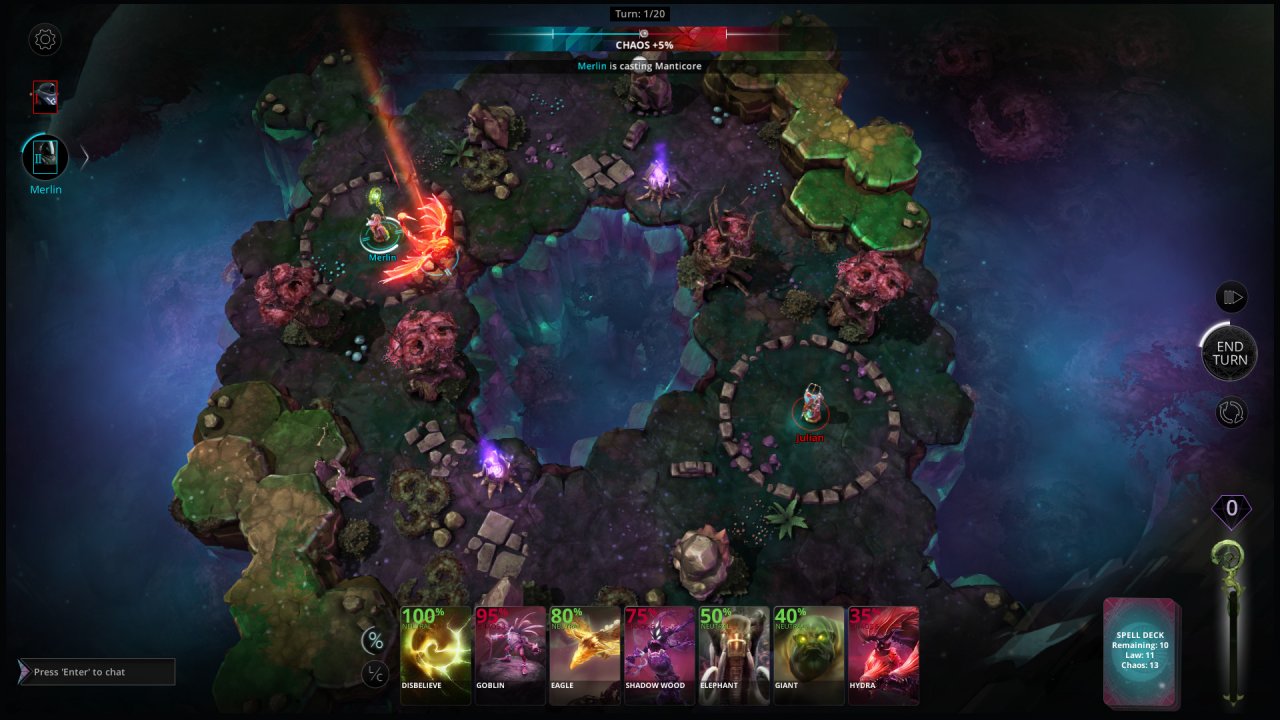 [23/10/2019] Chaos Reborn: Hierbei handelt es sich um ein rundenbasiertes Strategiespiel der XCOM-Macher, welches ein Remake des Spiels Chaos: The Battle of Wizards von 1985 darstellt. Spieler müssen Einheiten auf der Schlachtkarte manipulieren mit der Prämisse, die wichtigste Einheit des Gegners, den Zauberer, auszuschalten. Wer den Zauberer verliert, verliert alle Einheiten auf der Karte. &nbsp;