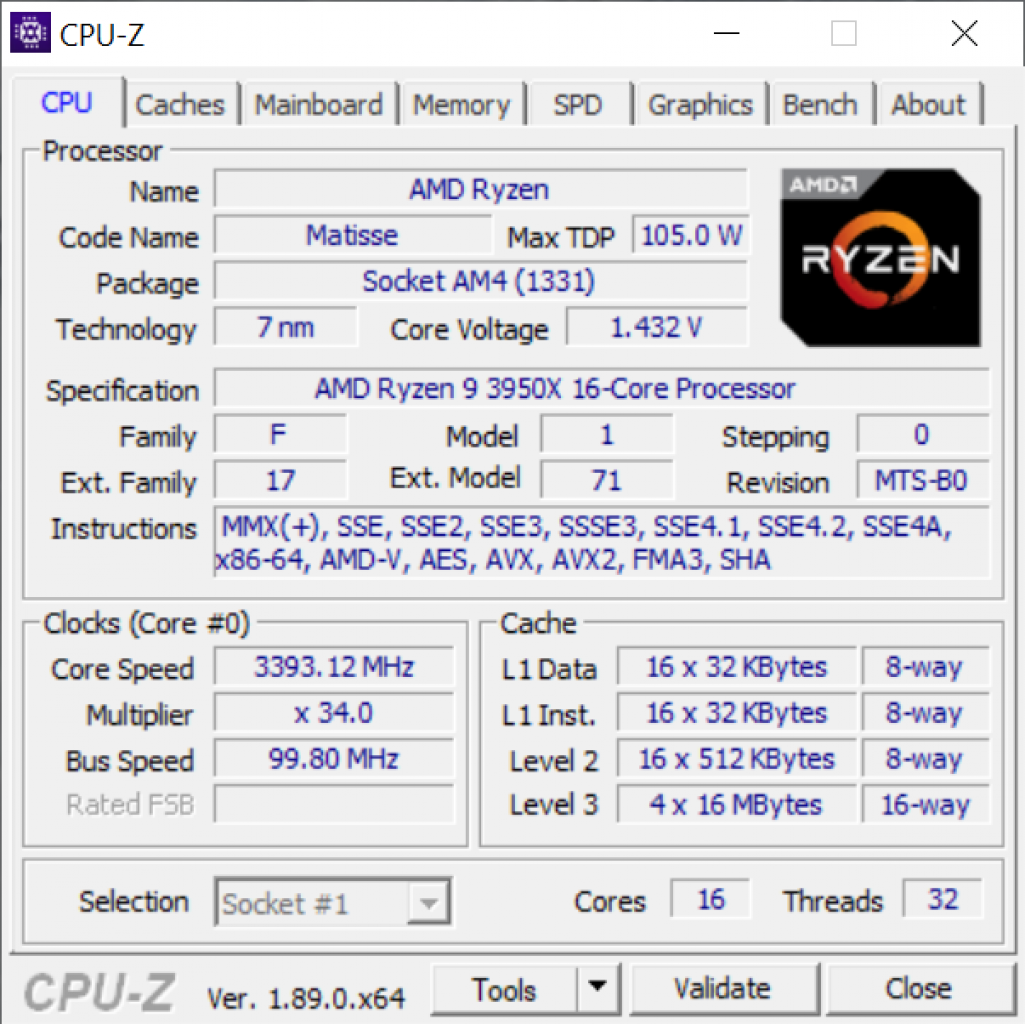 [12/11/2019] CPU-Z AMD Ryzen 9 3950X