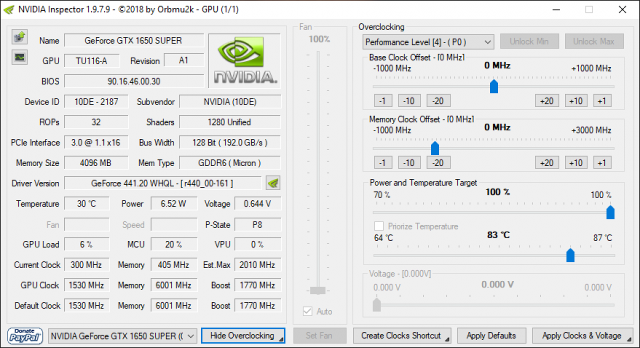[22/11/2019] Geforce GTX 1650 SUPER: Nvidia Inspector Overview