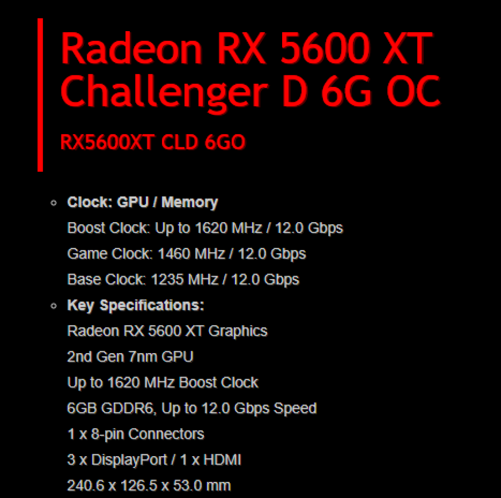 [30/12/2019] Spezifikationen der Asrock Radeon RX 5600 XT Challenger