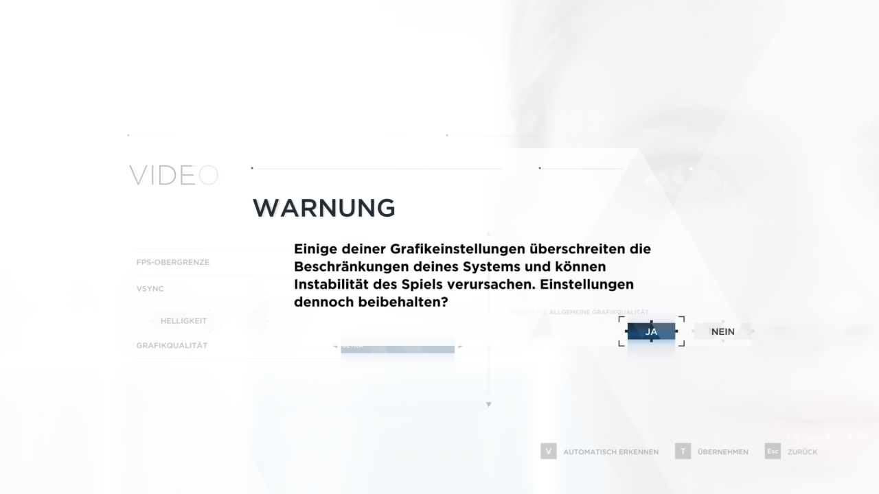 [20/12/2019] Detroit Become Human: Ist eine Grafikkarte mit weniger als 8 GiByte Speicher verbaut, folgt eine Warnung. Derartige Hinweise erhalten Besitzer eines 6-GiByte-Modells auch in Monster Hunter World und weiteren Spielen.