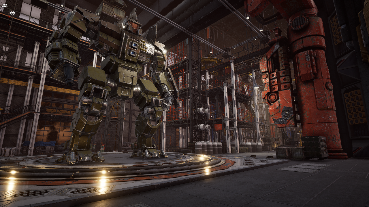 [12/12/2019] Der Spieler darf im Hangar herumlaufen und die Mechs von nahem bestaunen.