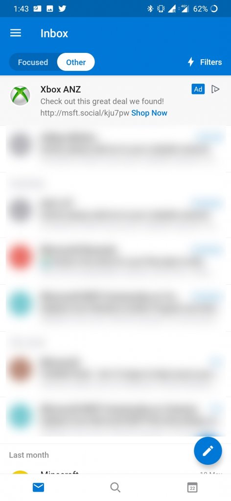 [18/12/2019] Microsoft Outlook App Android Werbebanner