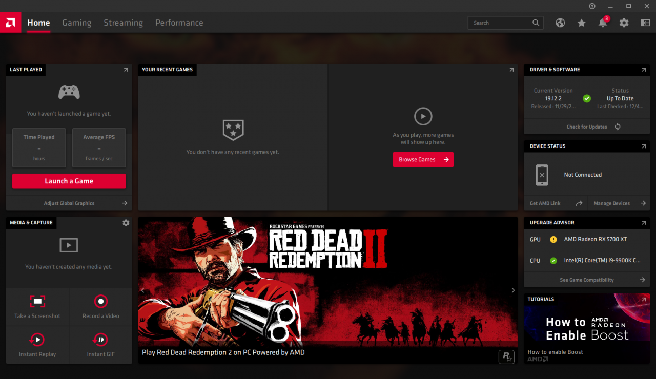 Radeon Software Adrenalin 2020: Hauptfenster