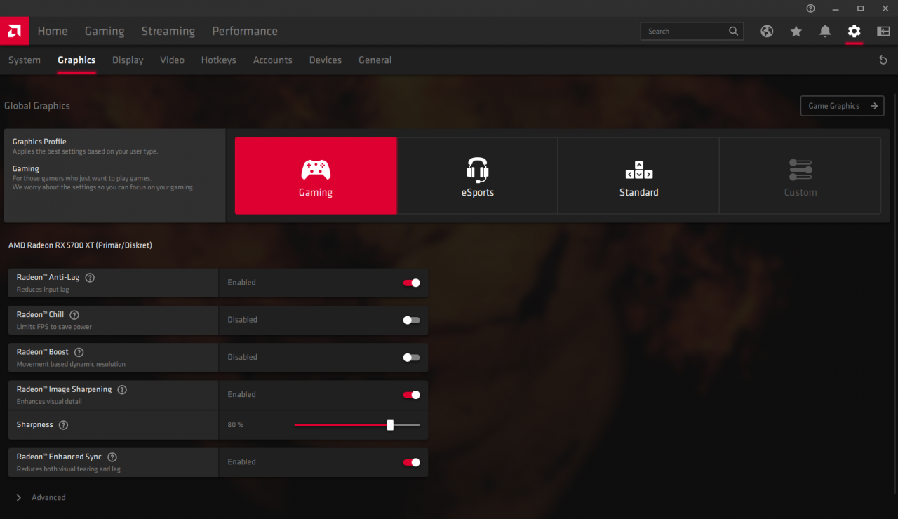 Radeon Software Adrenalin 2020: Settings - Graphics