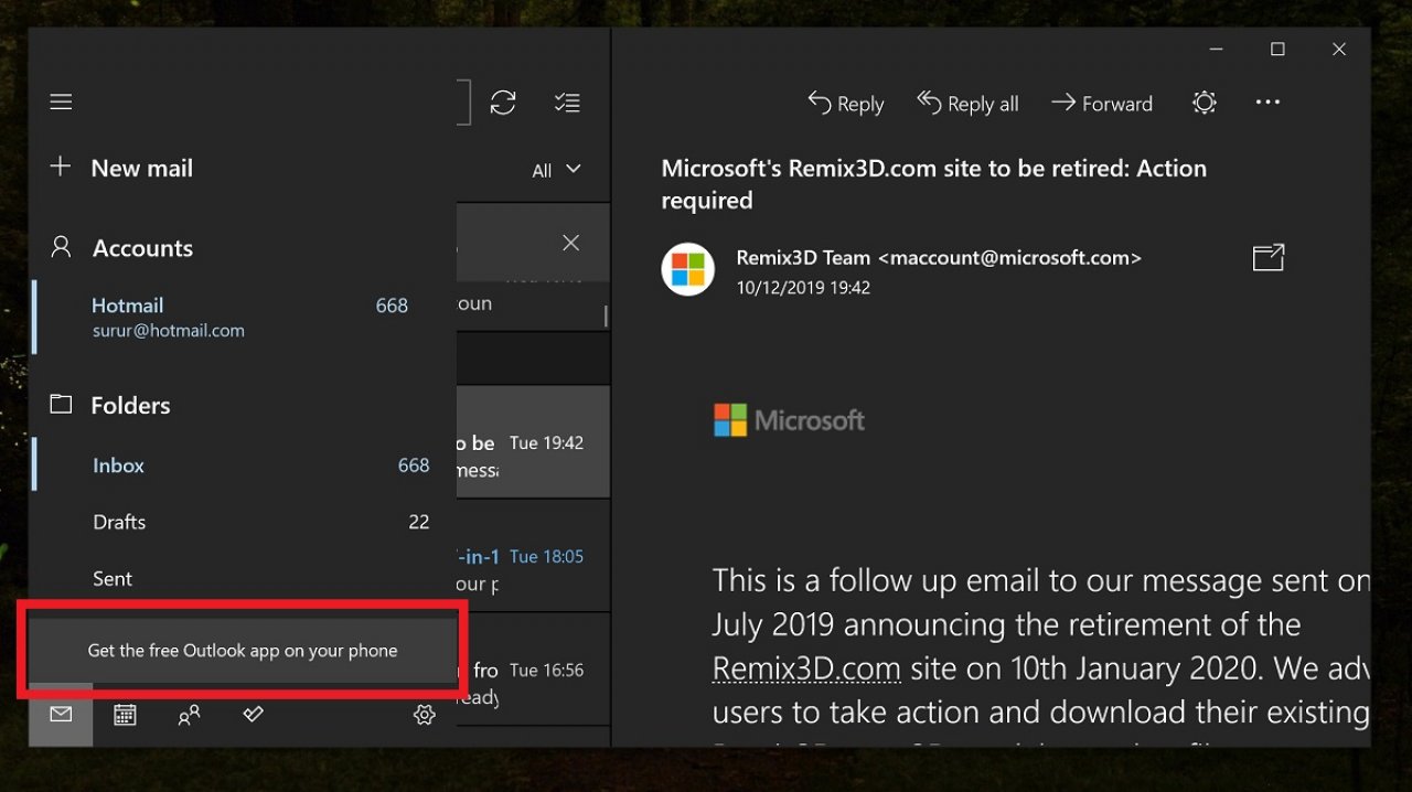 [18/12/2019] Windows 10 Mail App ads