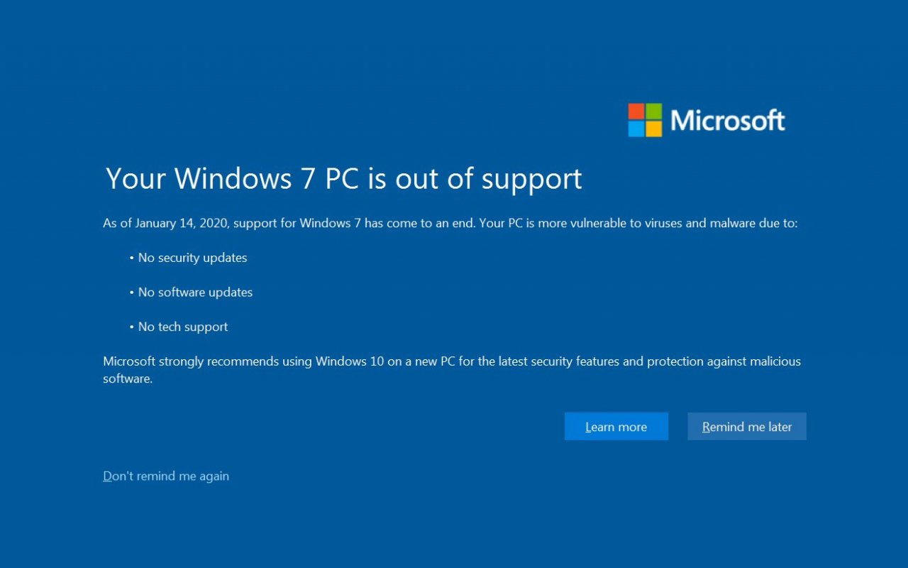[12/12/2019] Windows 7: Unübersehbare Warnung nach dem Support-Ende (1)