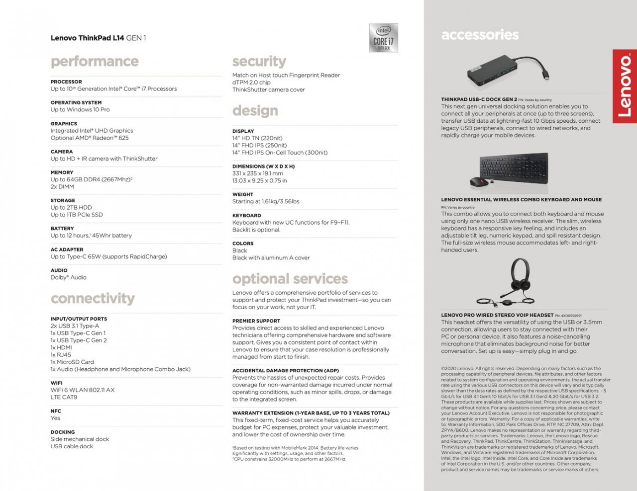 [27/02/2020] Lenovo Thinkpad L14 Gen1 Datenblatt Intel Core 10 Gen