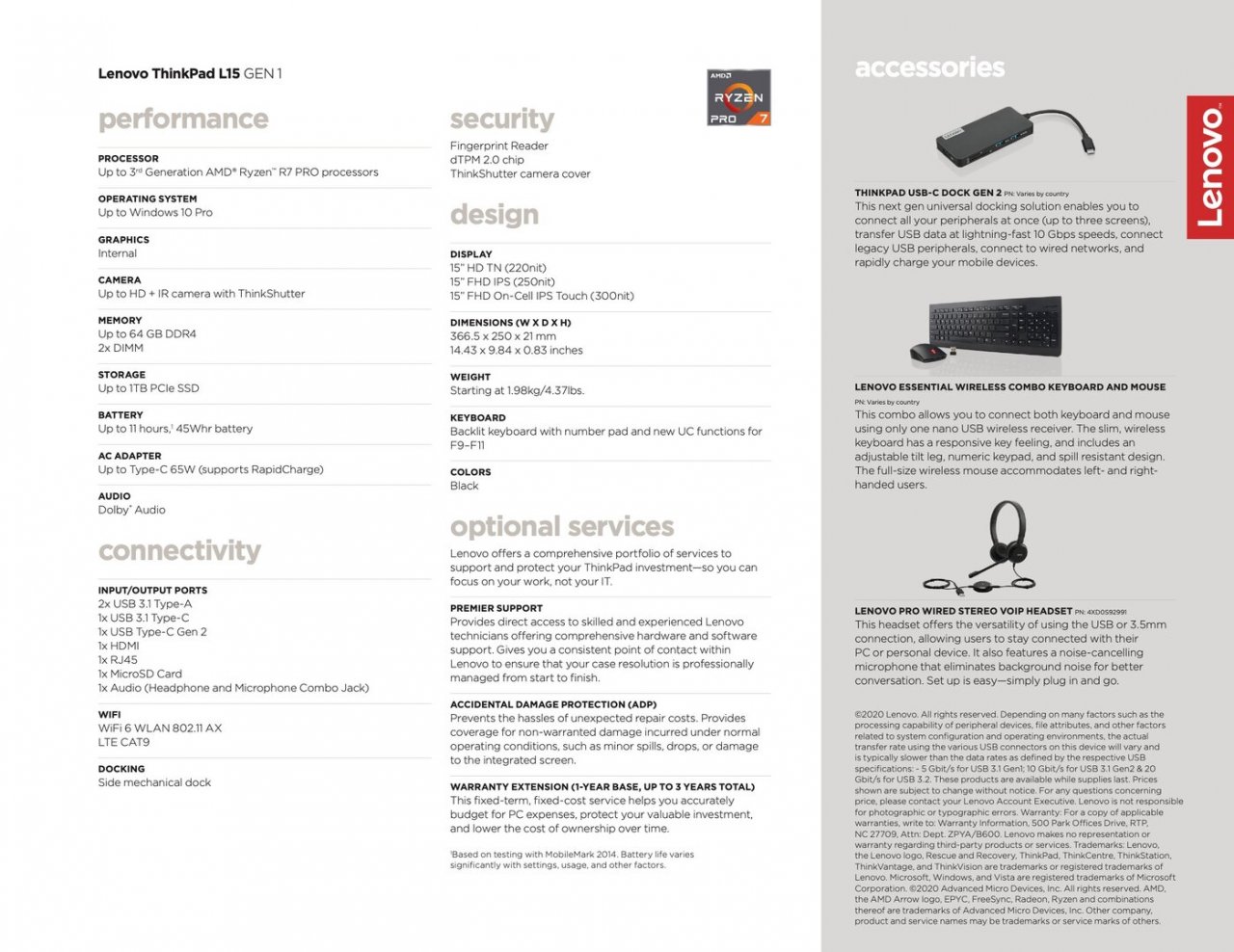 [27/02/2020] Lenovo Thinkpad L15 Gen1 Datenblatt AMD Ryzen Pro