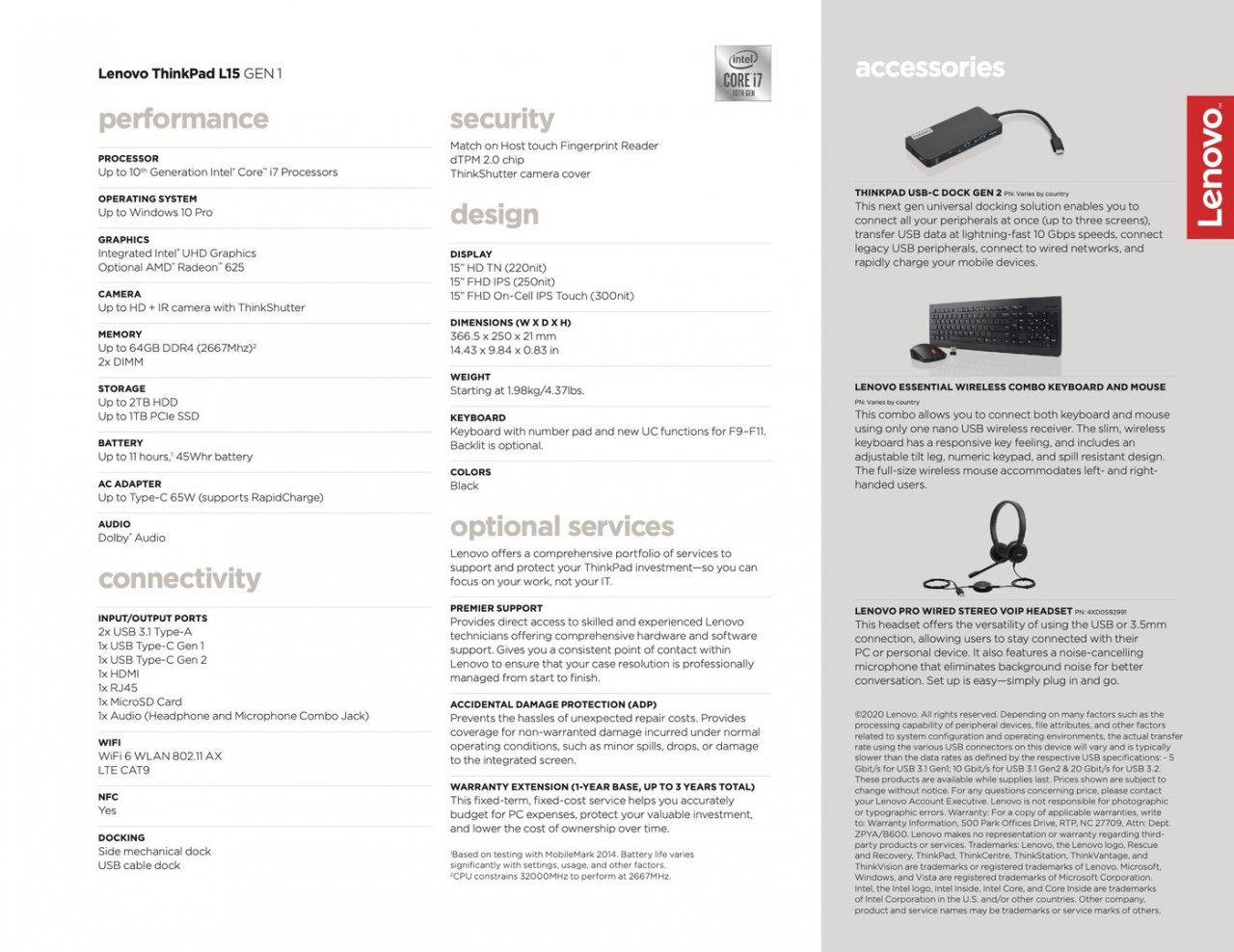 [27/02/2020] Lenovo Thinkpad L15 Gen1 Datenblatt Intel Core 10 Gen
